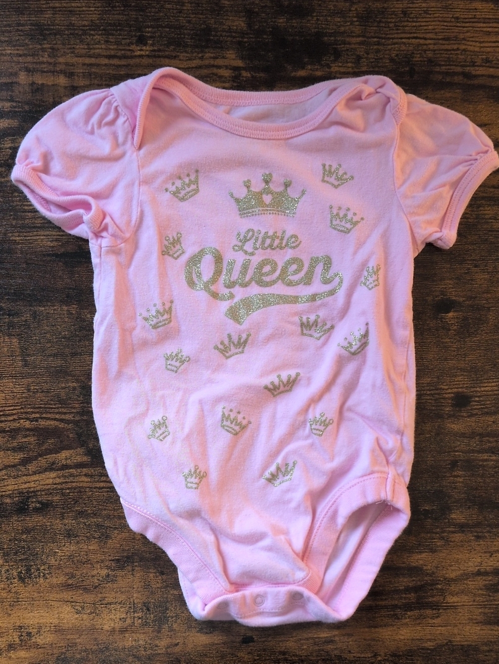 5/$25 The Children's Place Pink 'Little Queen' Gold Crown Onesie Bodysuit 9-12M